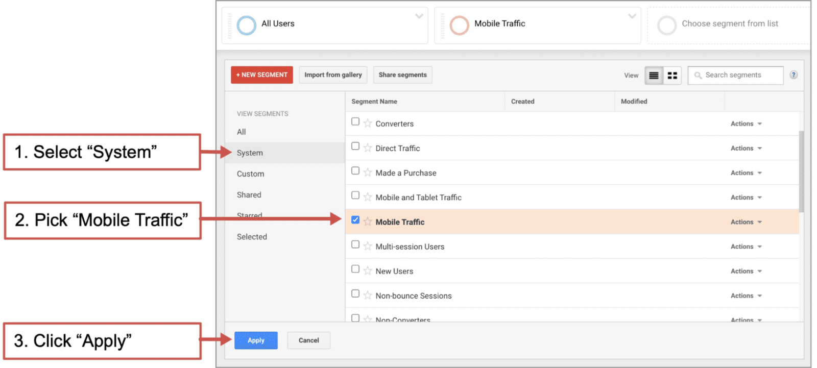 example of a mobile user segment in universal analytics