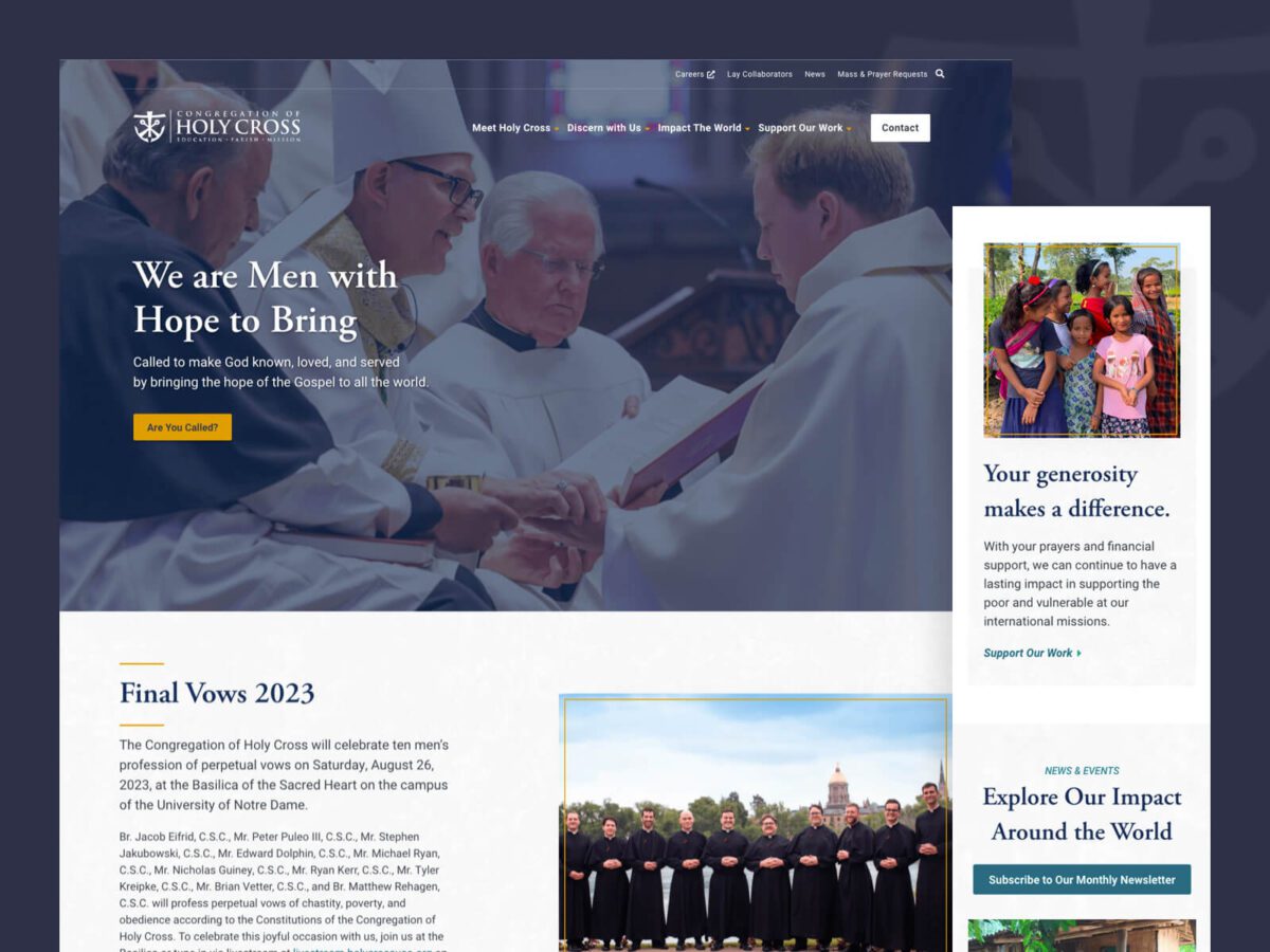 Desktop and mobile design for Holy Cross website