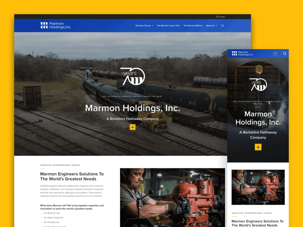 Desktop and mobile screens from Marmon Website