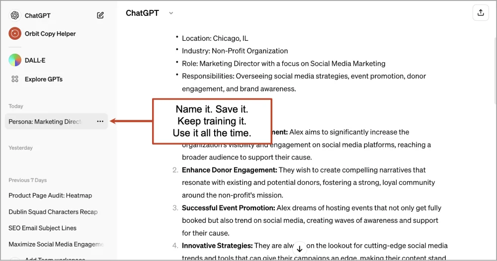 Screenshot of a computer screen showing a document with marked text highlighting strategic steps for enhancing non-profit social media engagement.