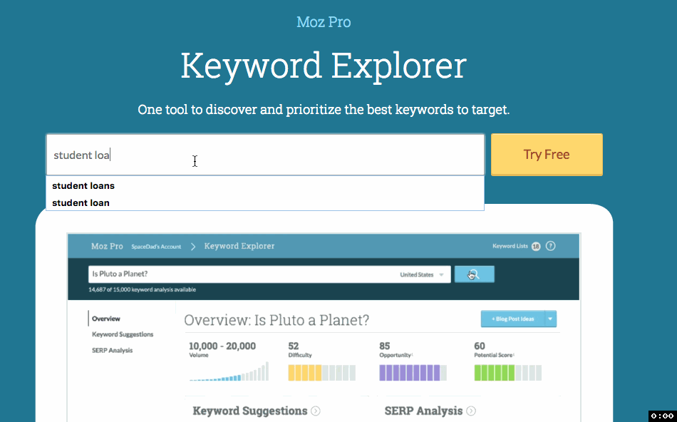 MozPro keyword explorer