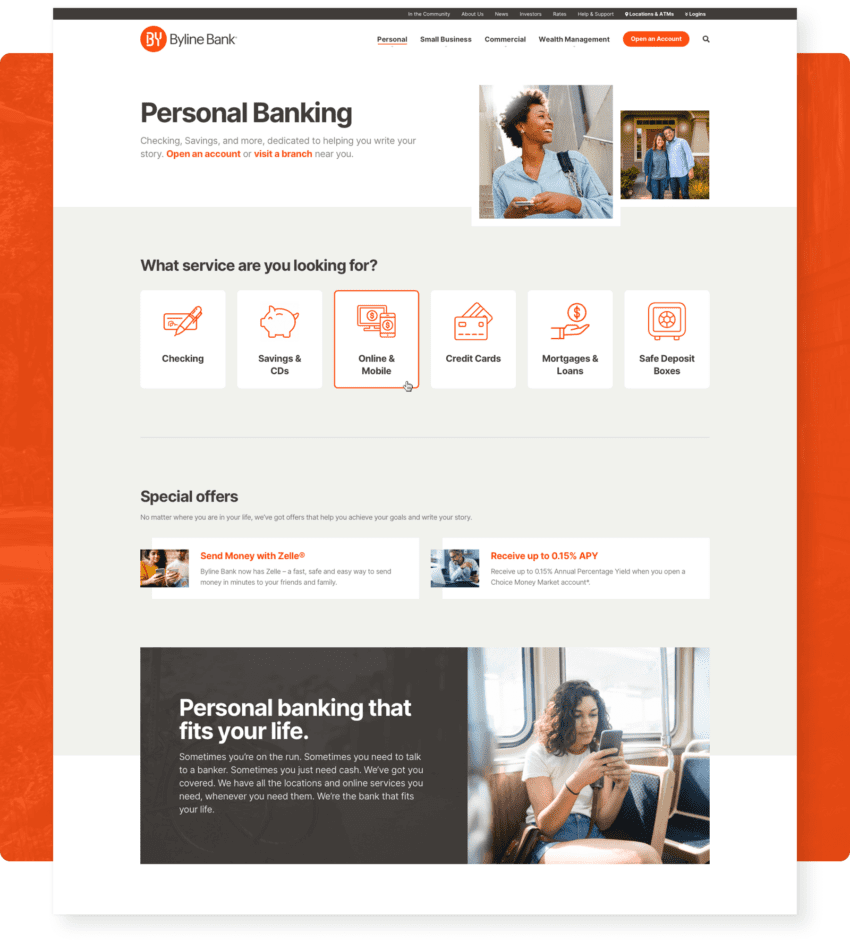Screenshot of Byline Bank personal banking page