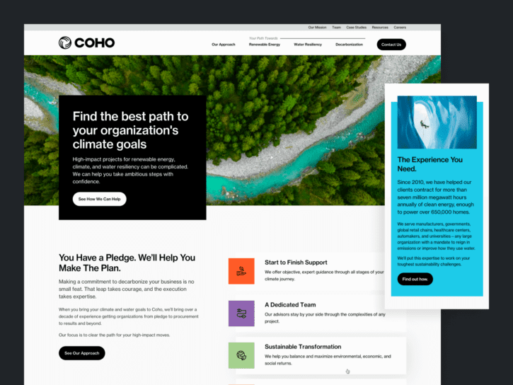 Desktop and mobile screens from Coho Climate Website