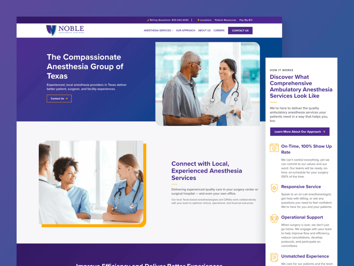 Desktop and mobile screens from Noble Anesthesia Partners Website