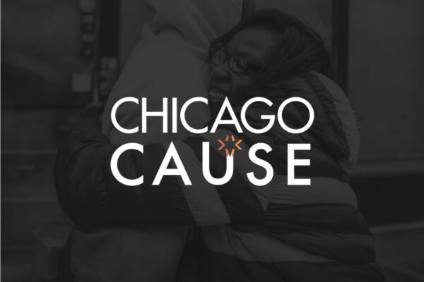 Chicago Cause logo over a picture of a mom hugging her son