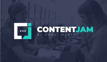 Content Jam logo over an image of attendees checking in
