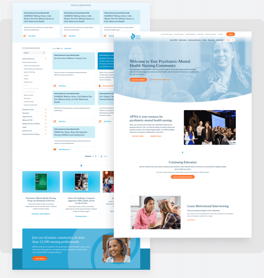 Two screenshots of APNA website