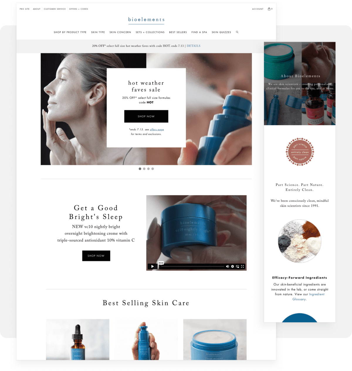 Desktop and Mobile Screenshot for Bioelements website
