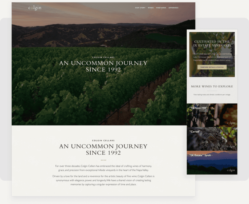 Desktop and Mobile Screenshot for Colgin Cellars website