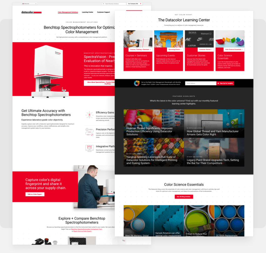 Two screenshots of Datacolor website