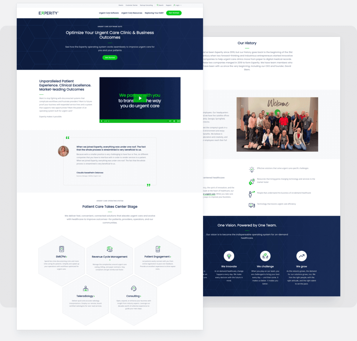 Two screenshots of Experity Health website