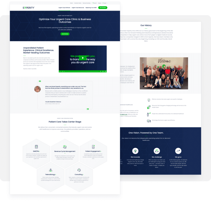 Two screenshots of Experity Health website