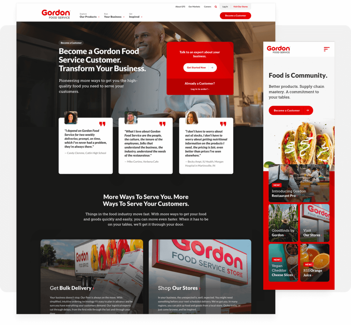 Desktop and Mobile Screenshot for Gordon Food Service website