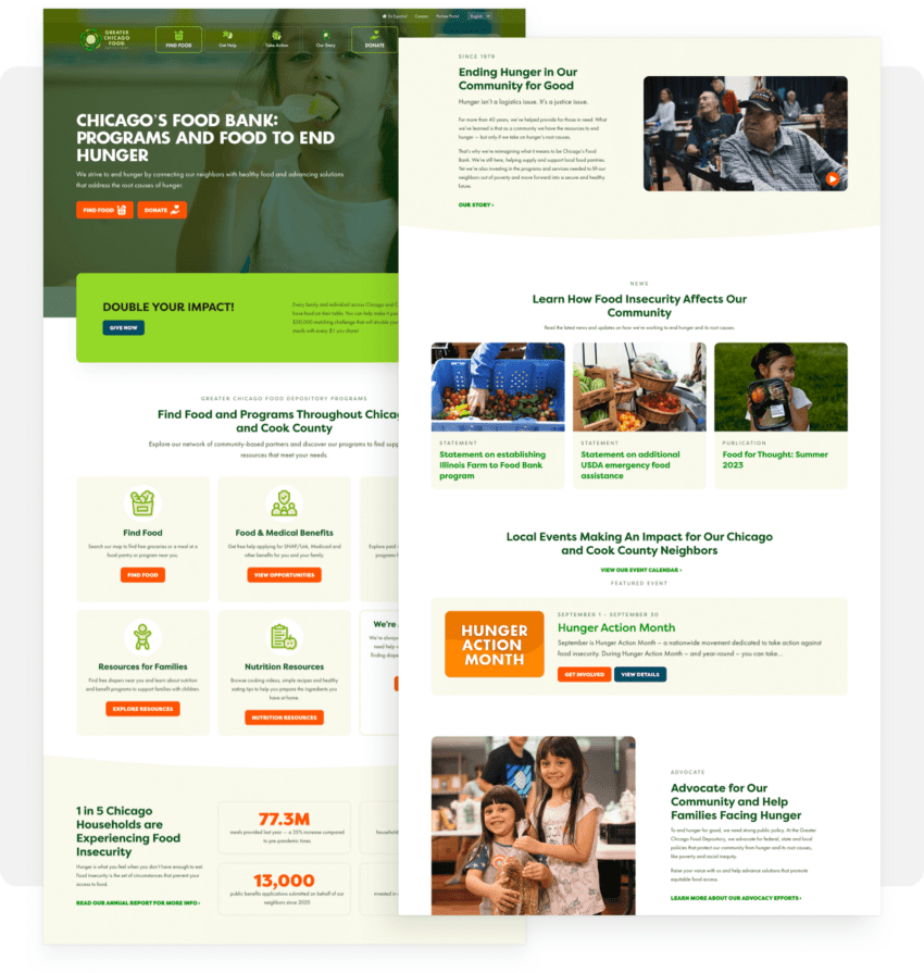 Two screenshots of Greater Chicago Food Depository website
