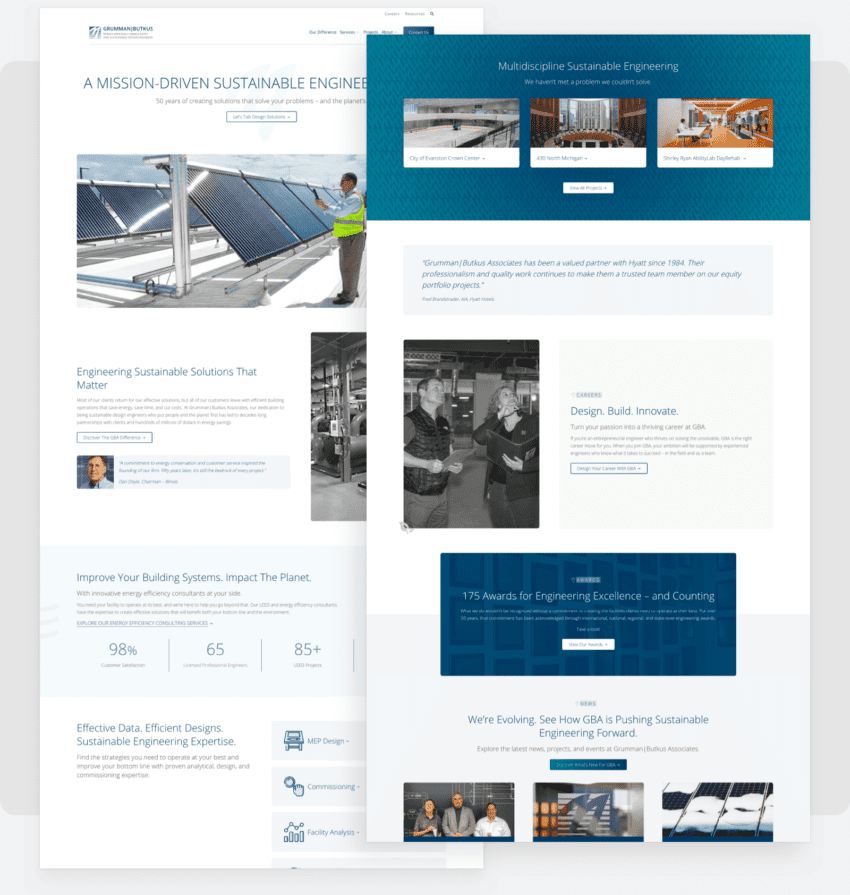 Two screenshots of Grumman | Butkus Associates website