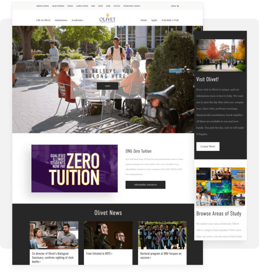 Desktop and Mobile Screenshot for Olivet website