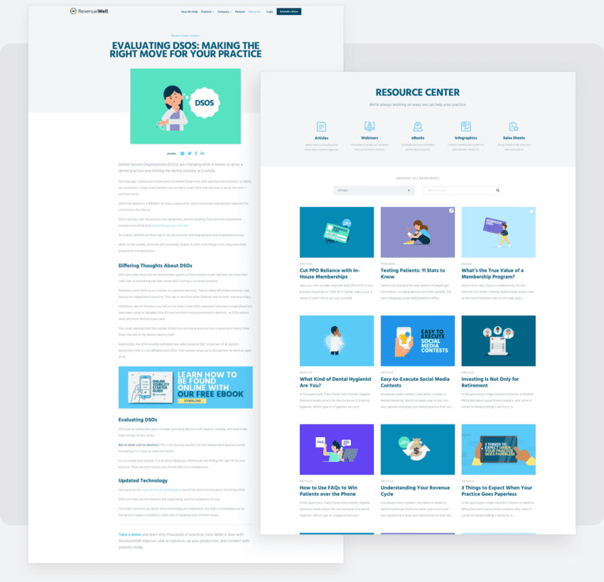 Two screenshots of RevenueWell website
