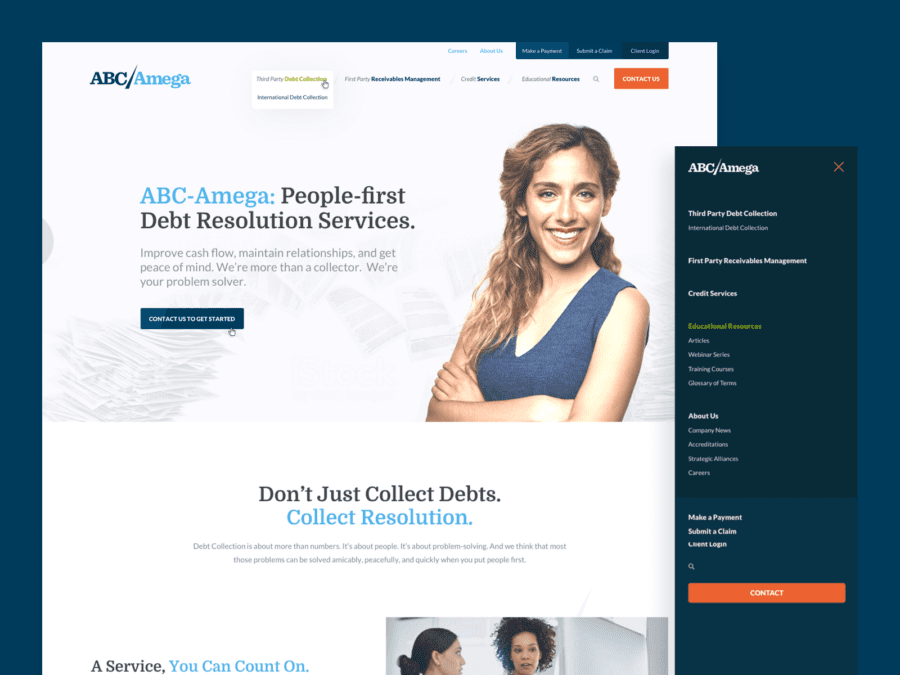 desktop and mobile view of design for abc amega website