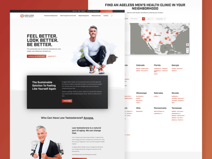 two desktop view of design for ageless mens health website