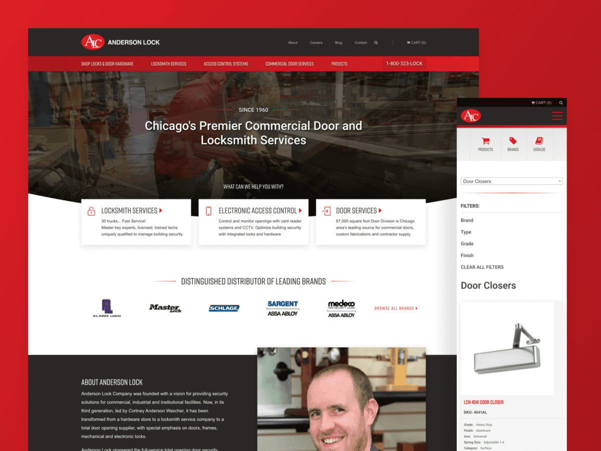 One desktop-sized screenshot, and one mobile-sized screenshot of Anderson Lock website.