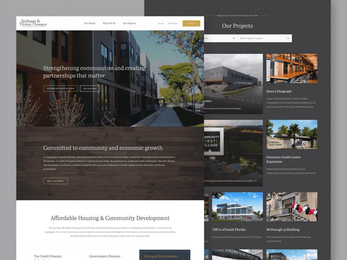 two desktop view of design for applegate website