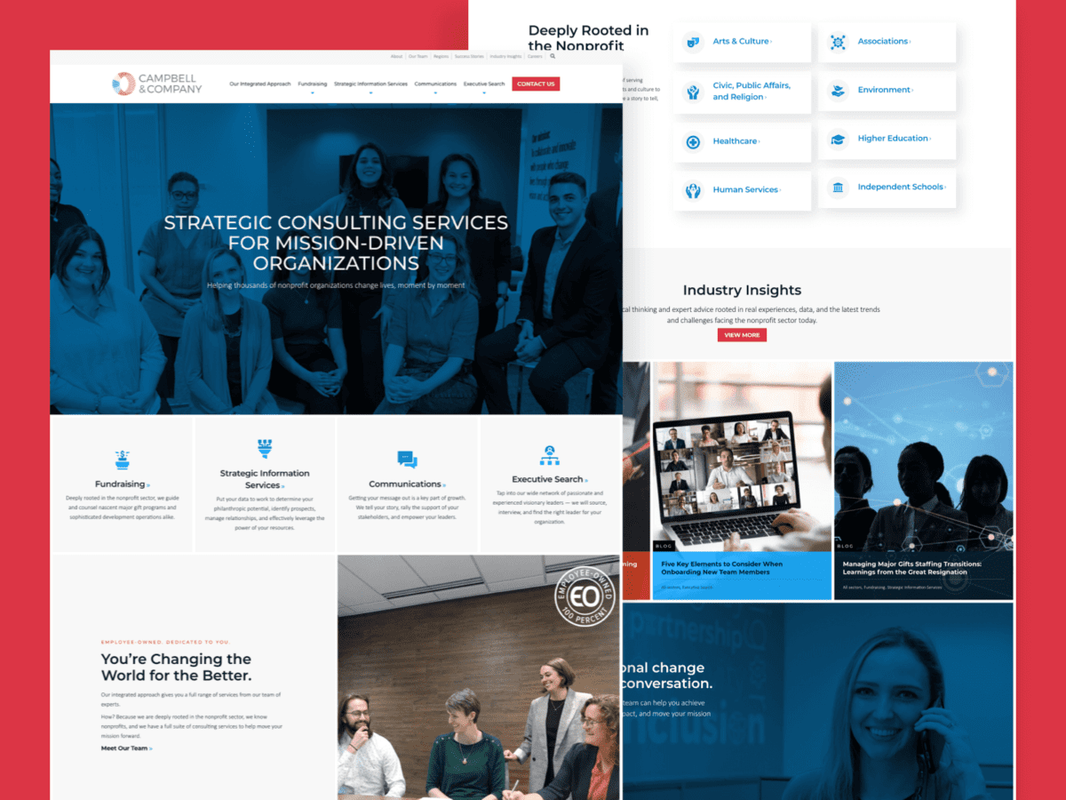 Two desktop-sized screenshots of Campbell and Company website.