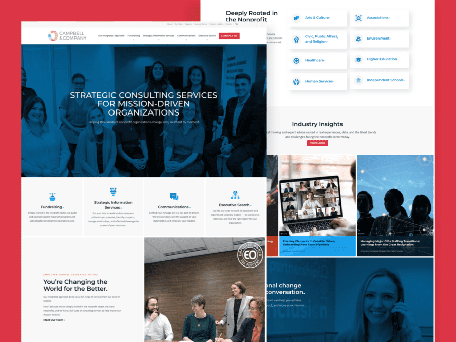 Two desktop-sized screenshots of Campbell and Company website.