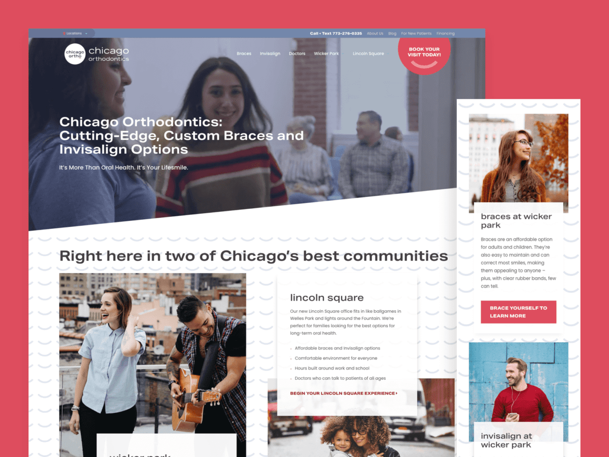 One desktop-sized screenshot, and one mobile-sized screenshot of Chicago Orthodontics website.