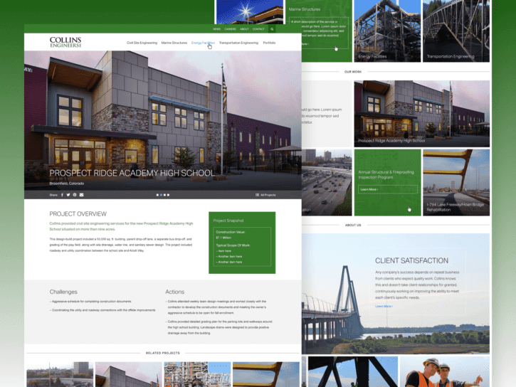 2 desktop screens for Collins Engineers Website