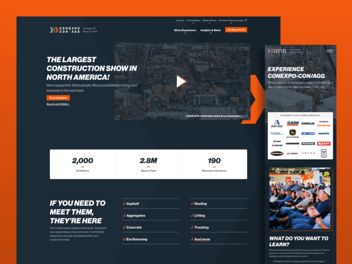One desktop-sized screenshot, and one mobile-sized screenshot of Conexpo website.