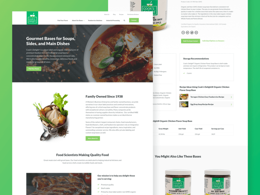 two desktop view of design for cooks delight website