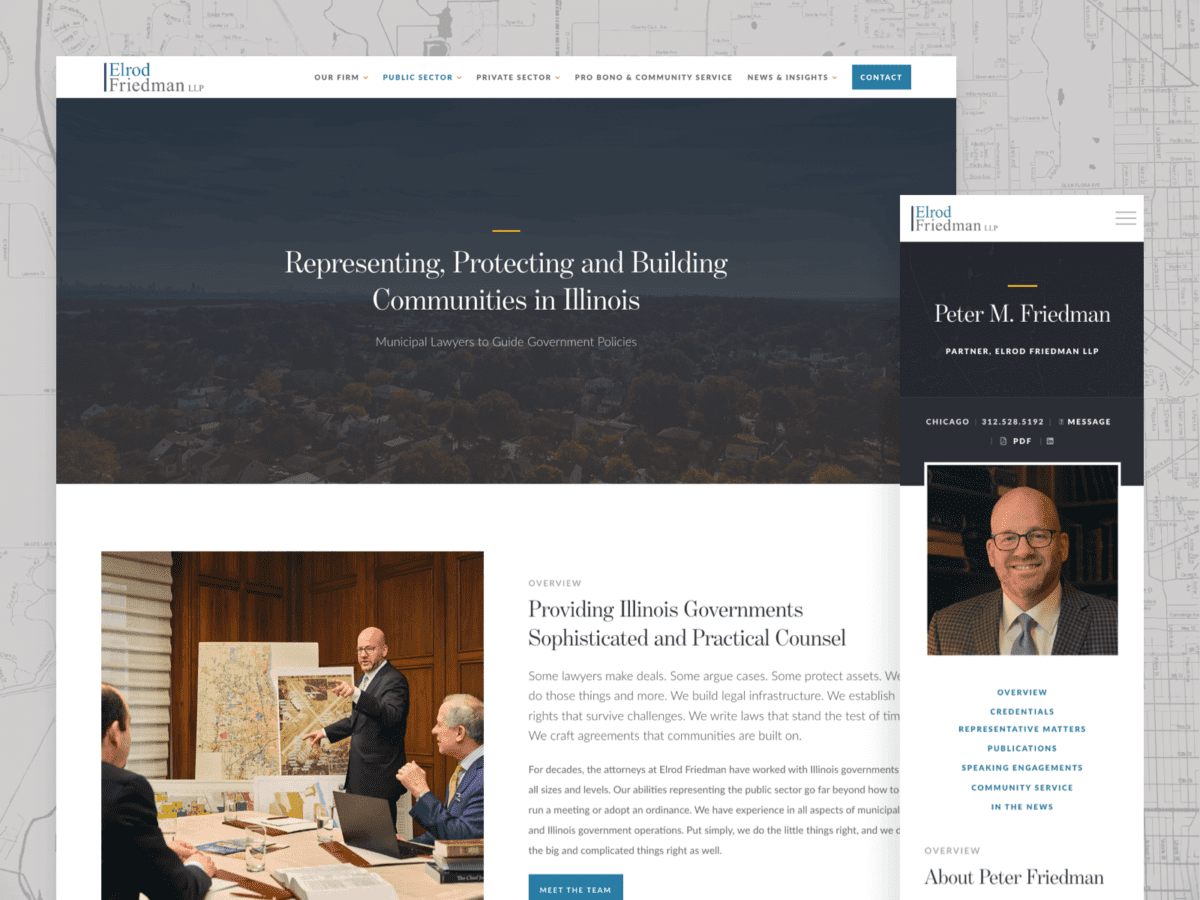 desktop and mobile design for elrod friedman website