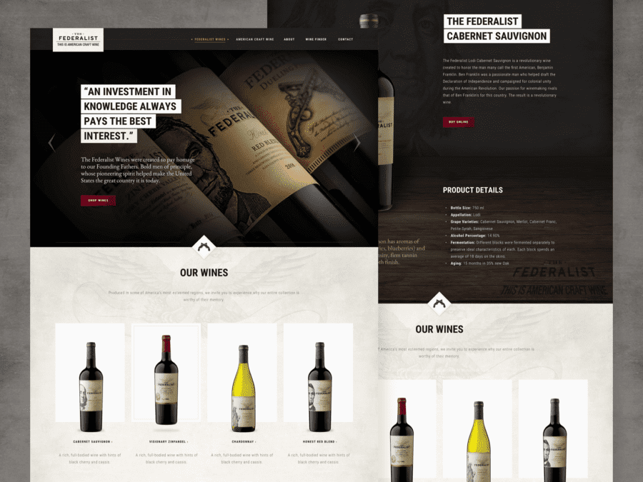 two desktop view for design of federalist wines website
