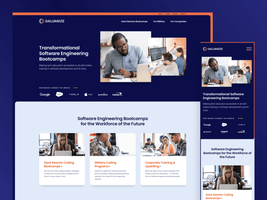 One desktop and one mobile design for the Galvanize website.