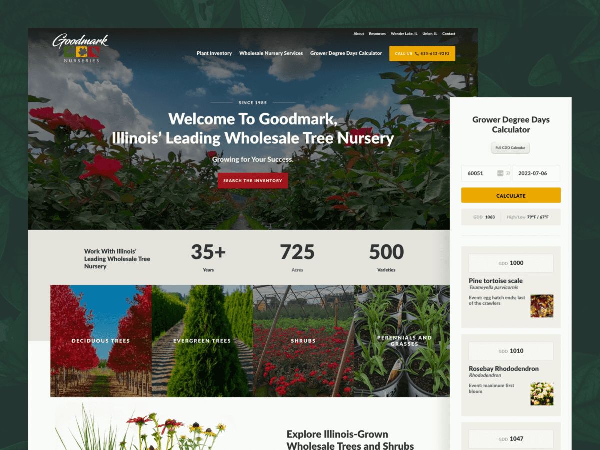desktop and mobile view of design for goodmark nurseries website
