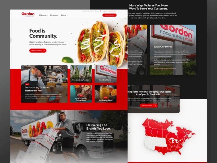 two desktop view of design for gordon foods website
