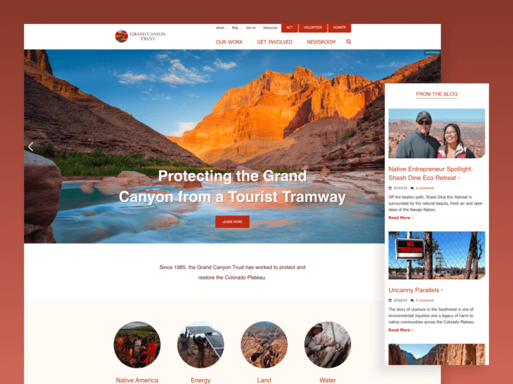 Desktop and mobile screens from Grand Canyon Trust Website