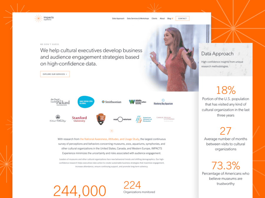 One desktop-sized screenshot, and one mobile-sized screenshot of Impacts Experience website.