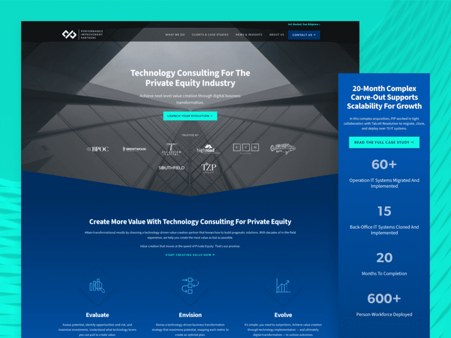 One desktop-sized screenshot, and one mobile-sized screenshot of Performance Improvement Partners website.