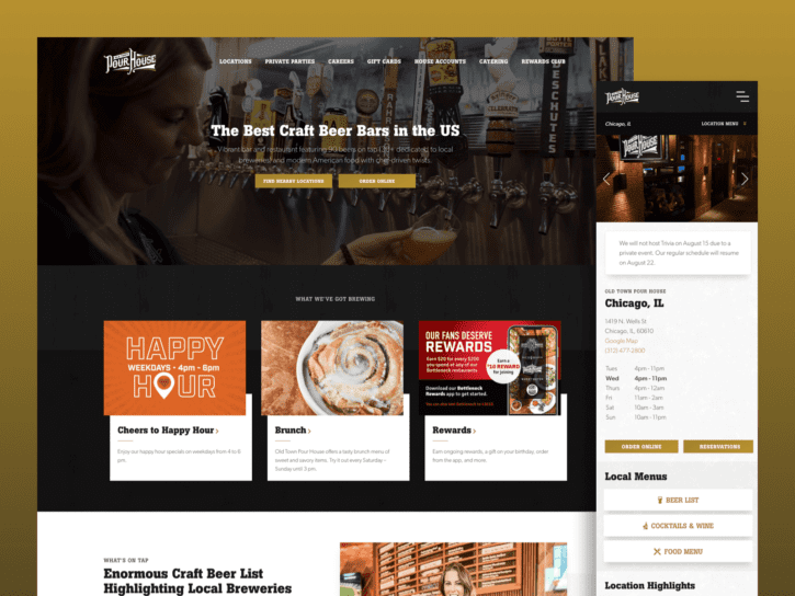 One desktop and one mobile design for the Old Town Pour House website.