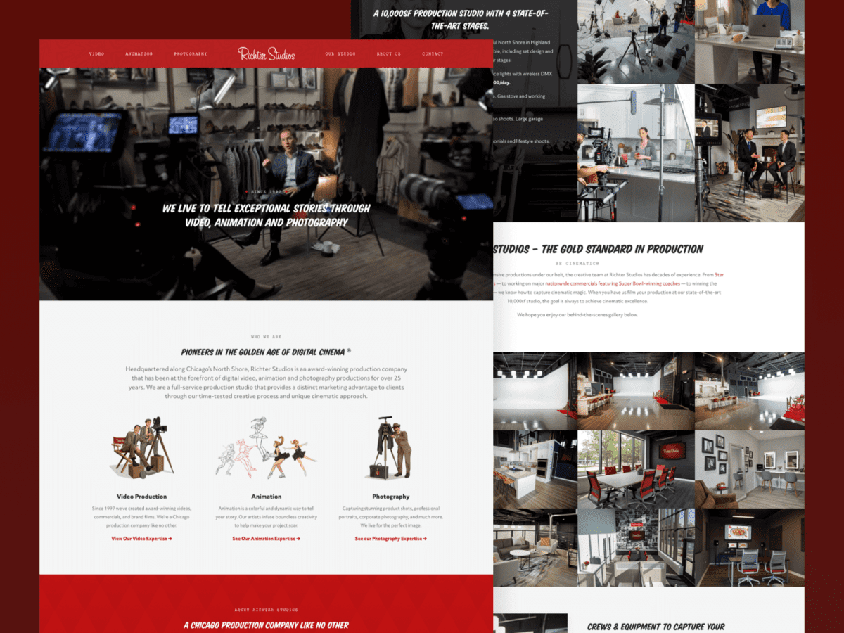 Two desktop-sized screenshots of Richter Studios website.