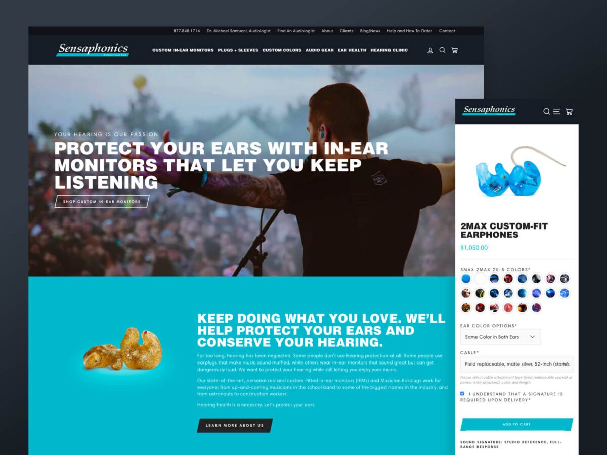desktop and mobile design for sensaphonics website
