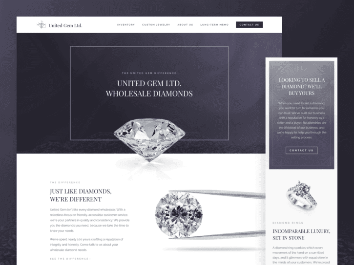 desktop and mobile design for united gem website