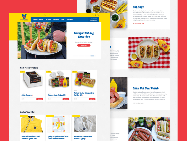 Two desktop views for the Vienna Beef website shop.