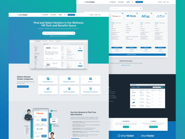 Two desktop views for the ShortLister website design project.