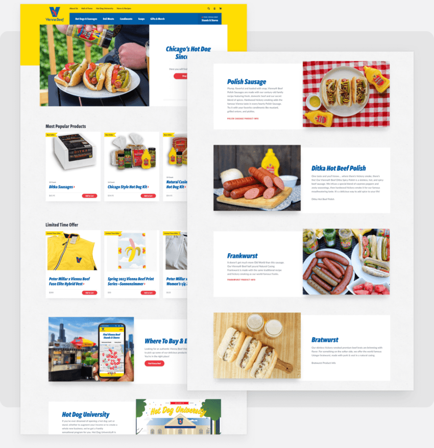 Two screenshots of Viennabeef website