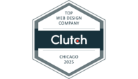 Hexagonal badge reading "Top Web Design Company, Clutch, Chicago 2025" in black and white with a dark center band and gray border.