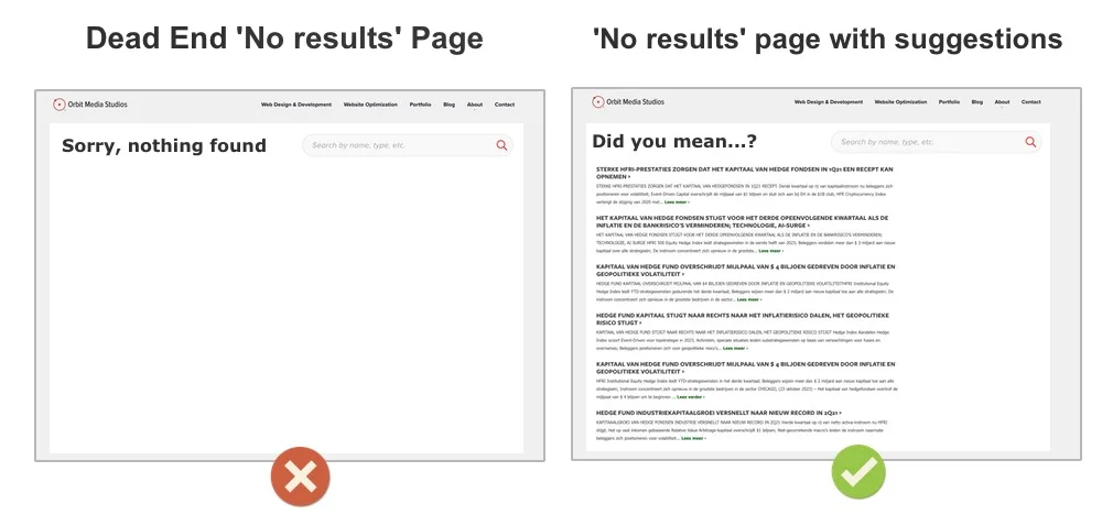 Dead end results page vs no results page.