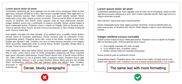 Examples of formatted text. 