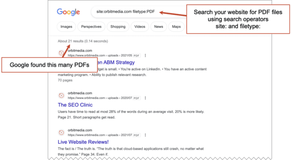 A screenshot of a google search page with the number of PDFs.